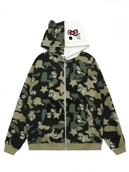 Kitty Camo Full Zip Up Hoodie